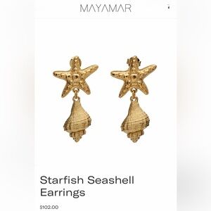 New! Mapyamar 24K Gold Heavy Starfish and Seashell Drop Earrings